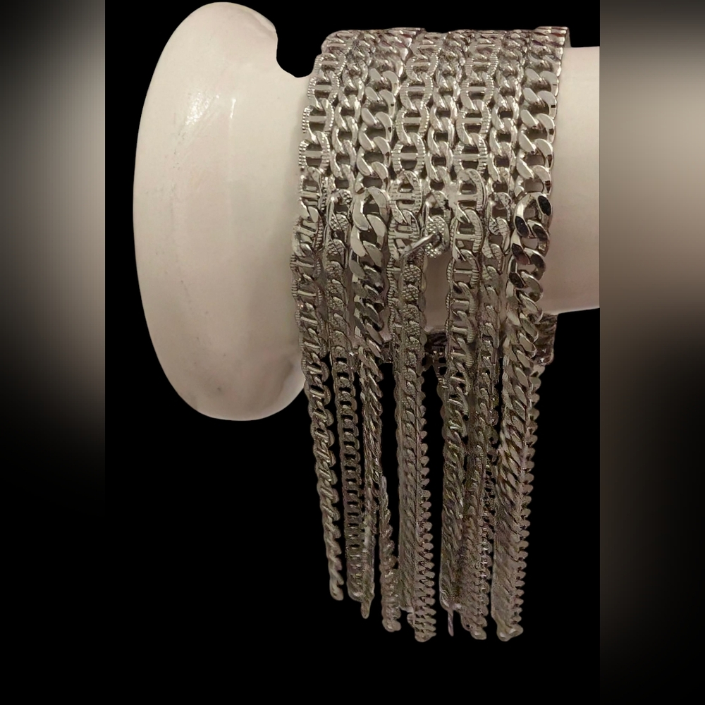 Metal Cuff/ Bracelet with Dangling Chains.
